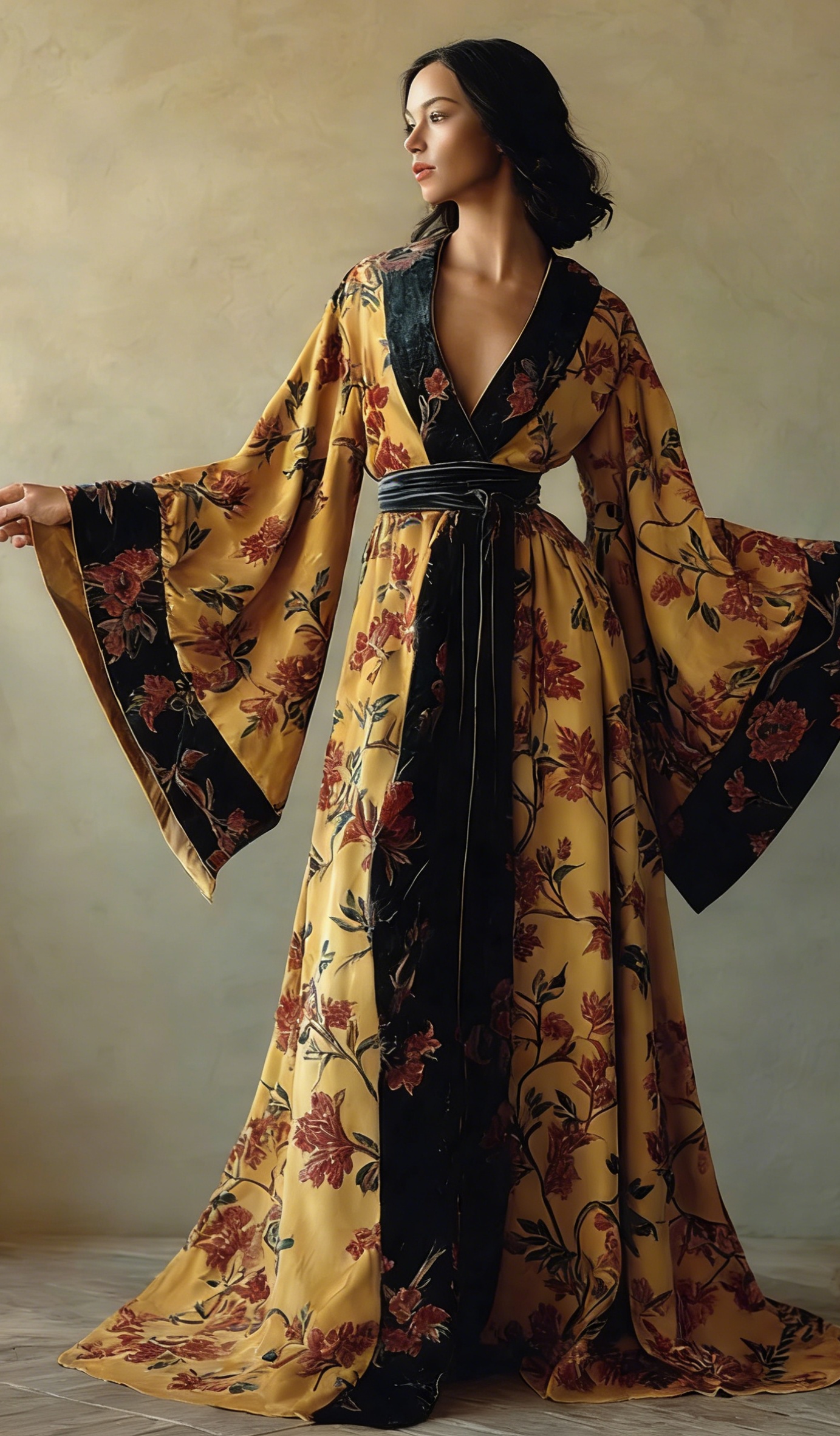 Elegant autumn/winter vintage floral style velvet robe (with belt)