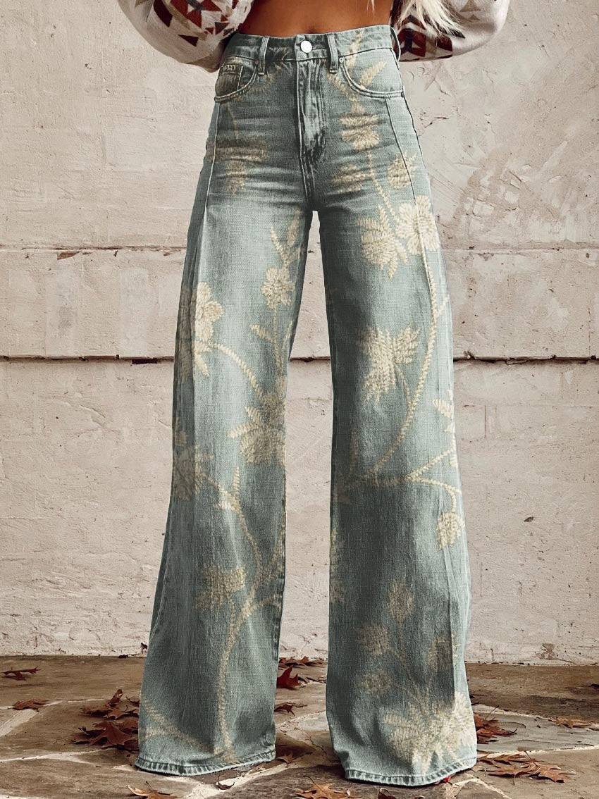 Floral Print Casual Wide-Leg Pants