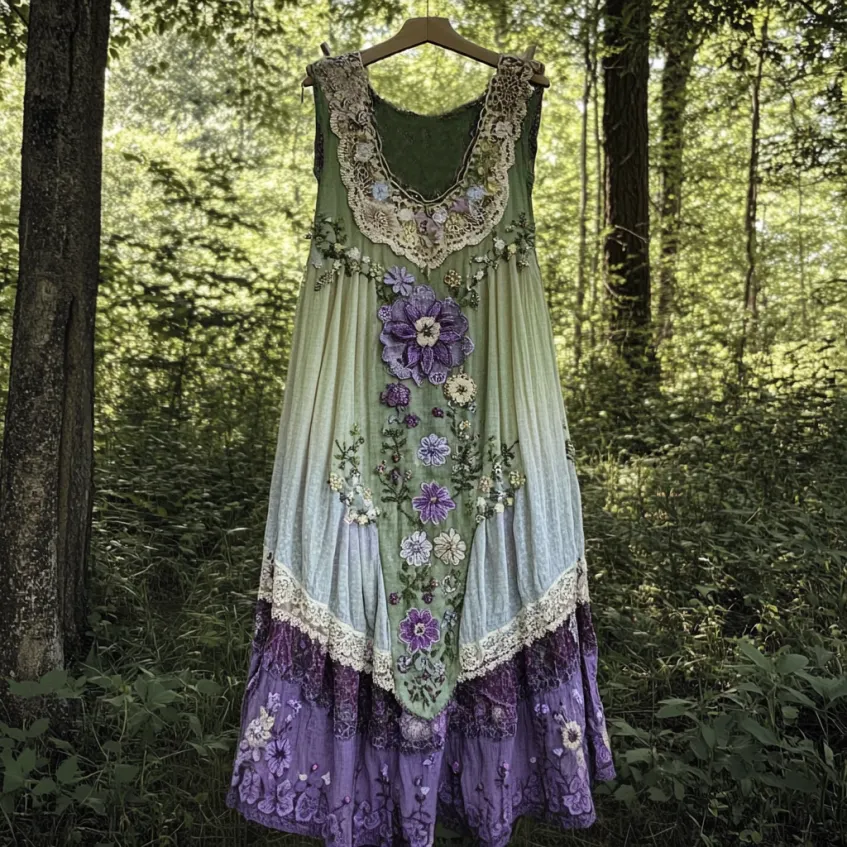 Vintage Boho Lavender Art Patchwork Art Tank Dress