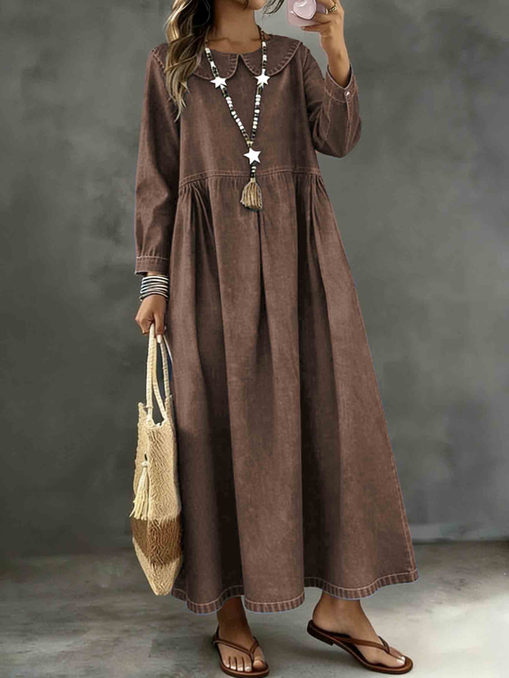 Long Sleeved Lotus leaf collar Loose Denim Dress