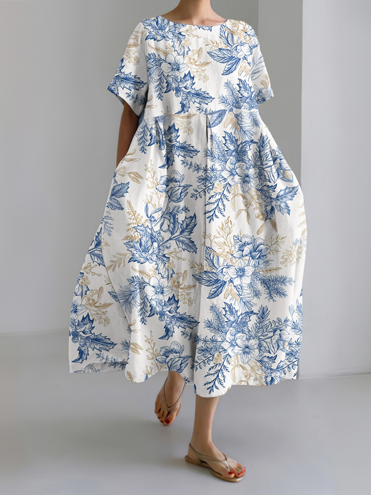 Casual Japanese Floral Art Print Dress
