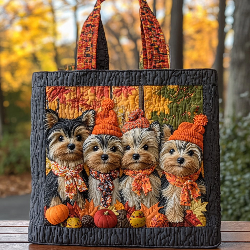 Falling for Yorkie Quilted Tote Bag