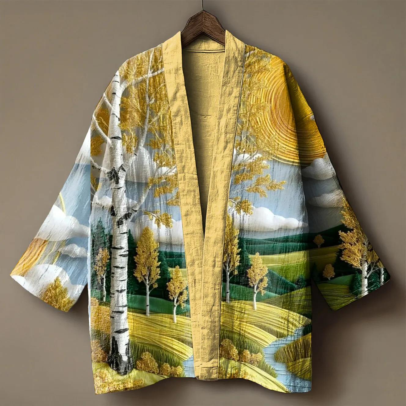 Japanese Art Print Linen Kimono Cardigan