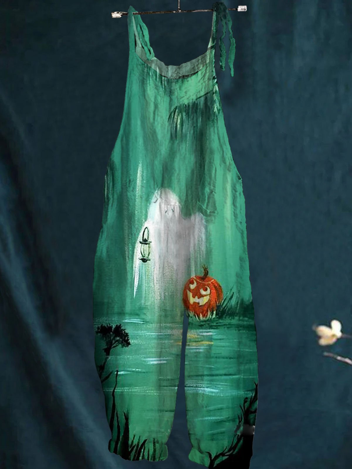 Vintage Lovely Ghost Halloween Art Print Casual Wide-Leg Jumpsuit