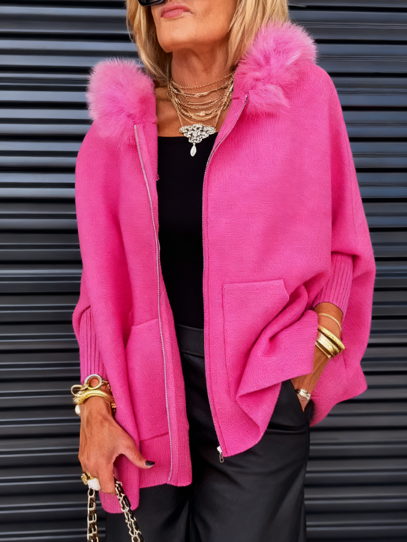 Fur Collar Solid Color Casual Jacket