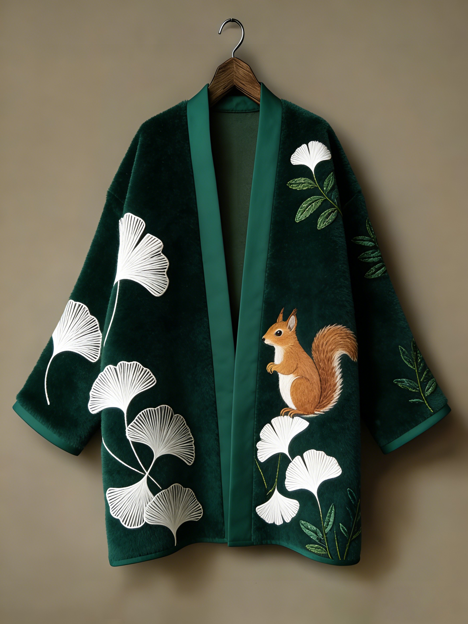 Winter warmest flannel printed and embroidered pattern kimono cardigan