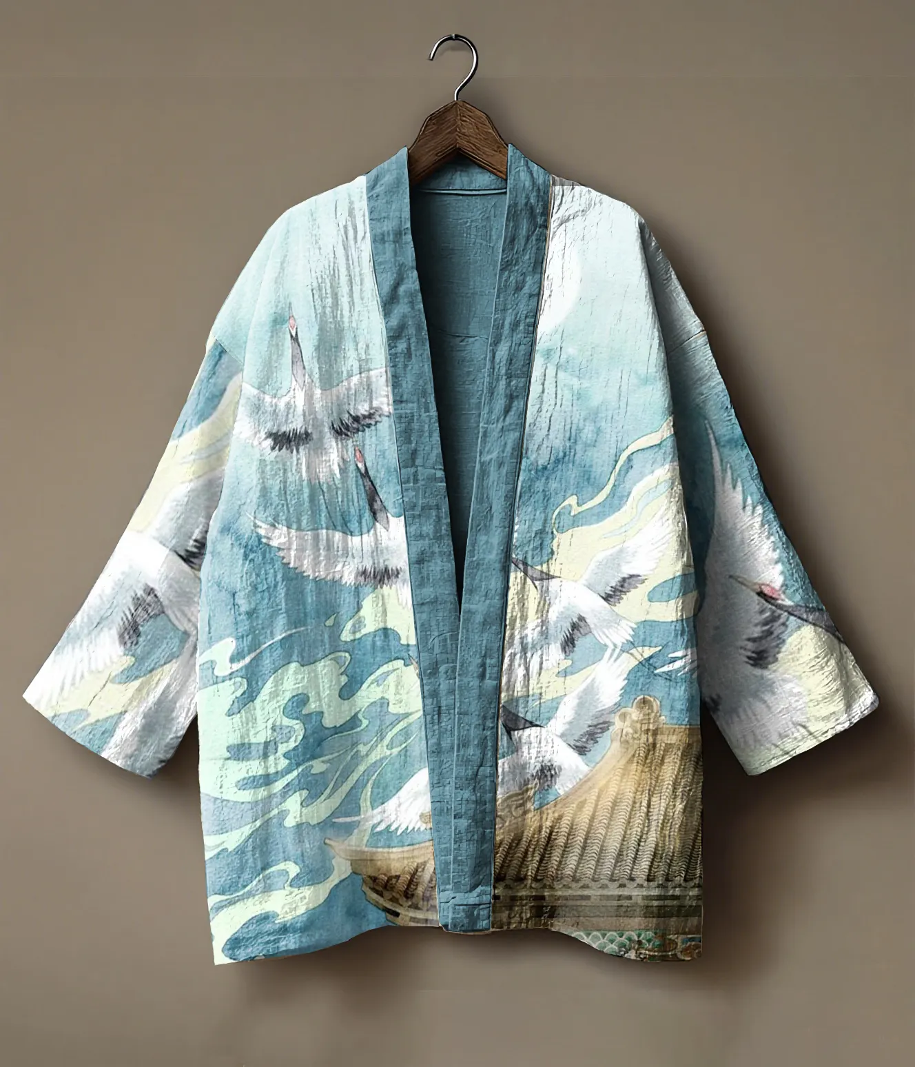 Abstract print embroidered linen cardigan kimono
