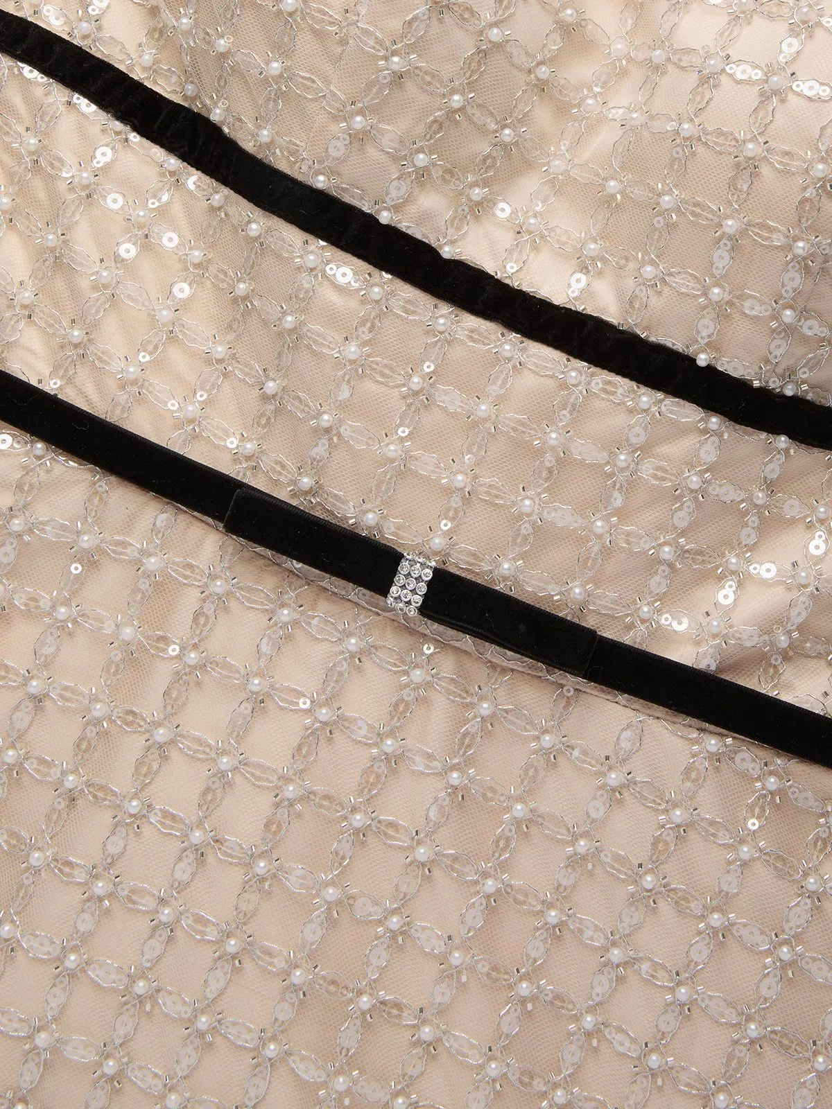 Champagne Glitter Strapless Sleeveless A-Line Midi Dress