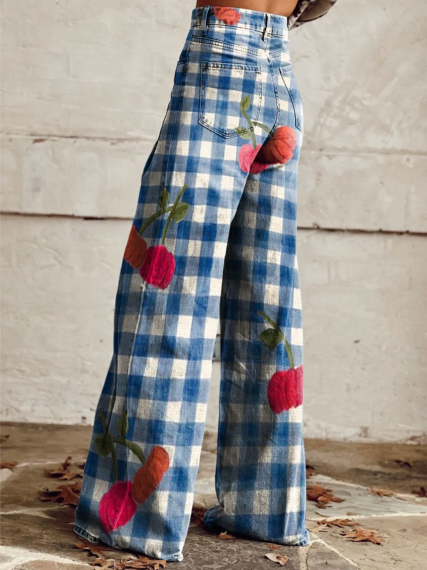 Vintage Western Cowboy Wild Print Casual Wide-Leg Pants