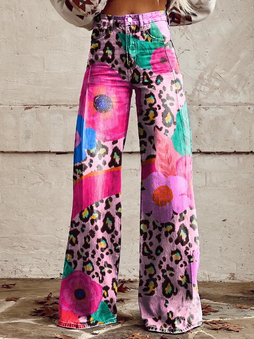 Leopard Print Casual Wide-Leg Pants