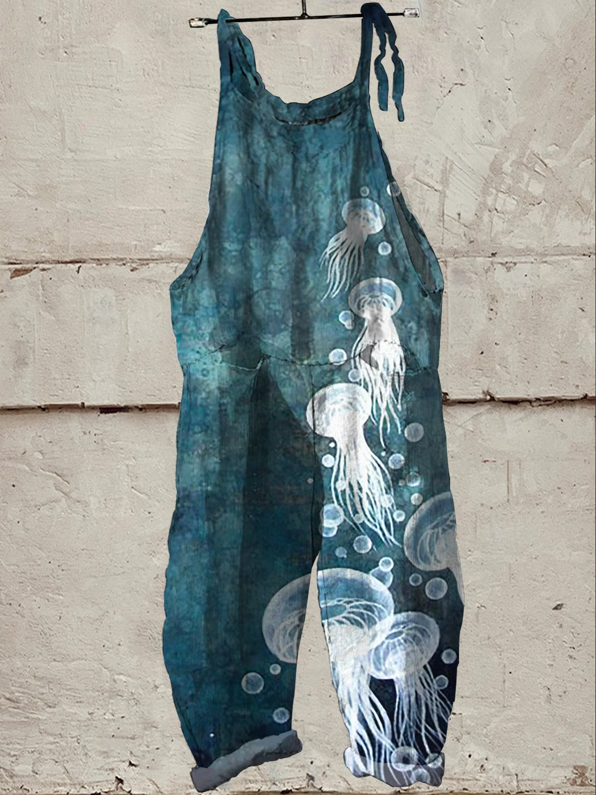 Watercolor Jellyfish Art Printed Women's Casual Wide-Leg Jumpsuit