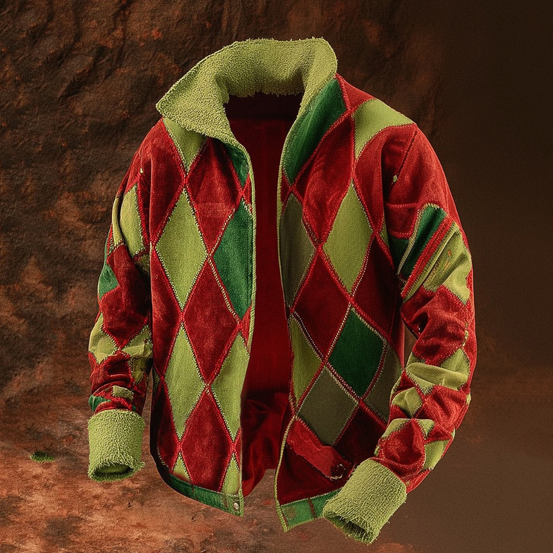 Men's Christmas Contrast Geometric Block Zip Sweatshirt