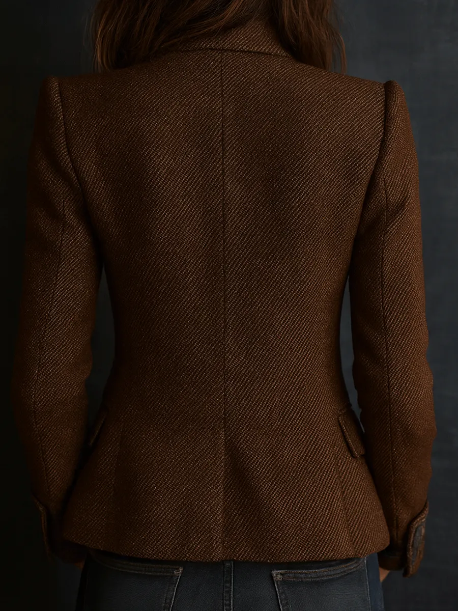 Retro Chic Dark Brownwith Contrast Edge Trim Tailored Blazer