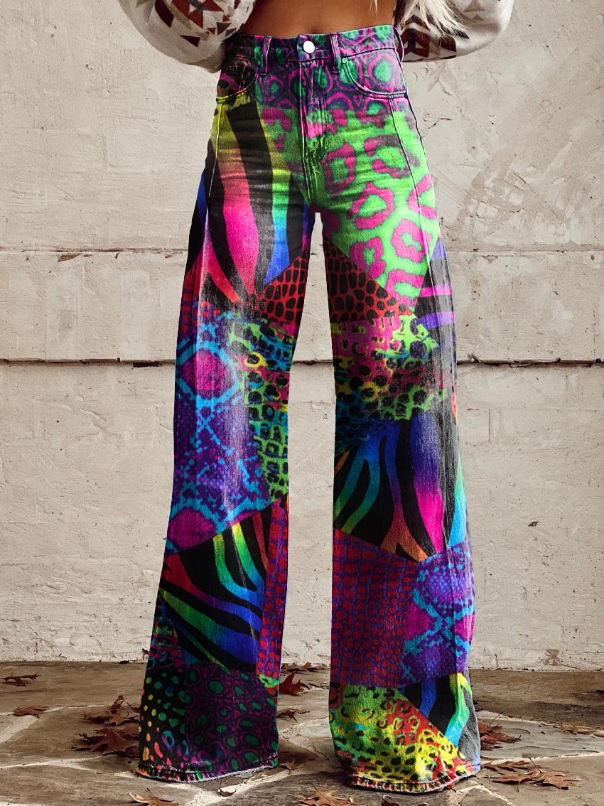 Retro Leopard Print Art Casual Wide-Leg Pants