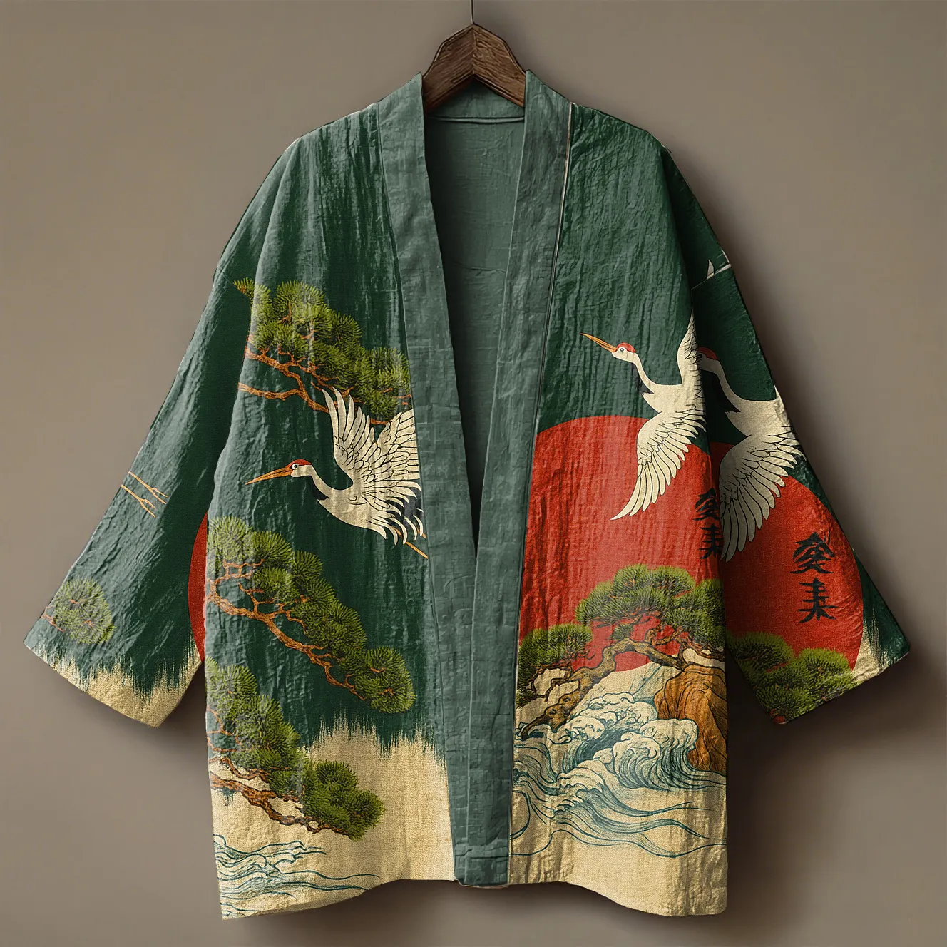 Japanese Octopus Embroidered Printed Linen Cardigan Kimono