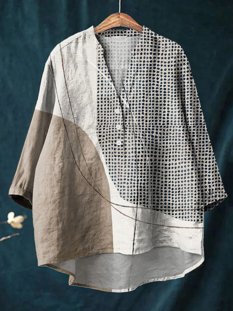 Geometric Pattern Art Print Casual Cotton & Linen Shirt