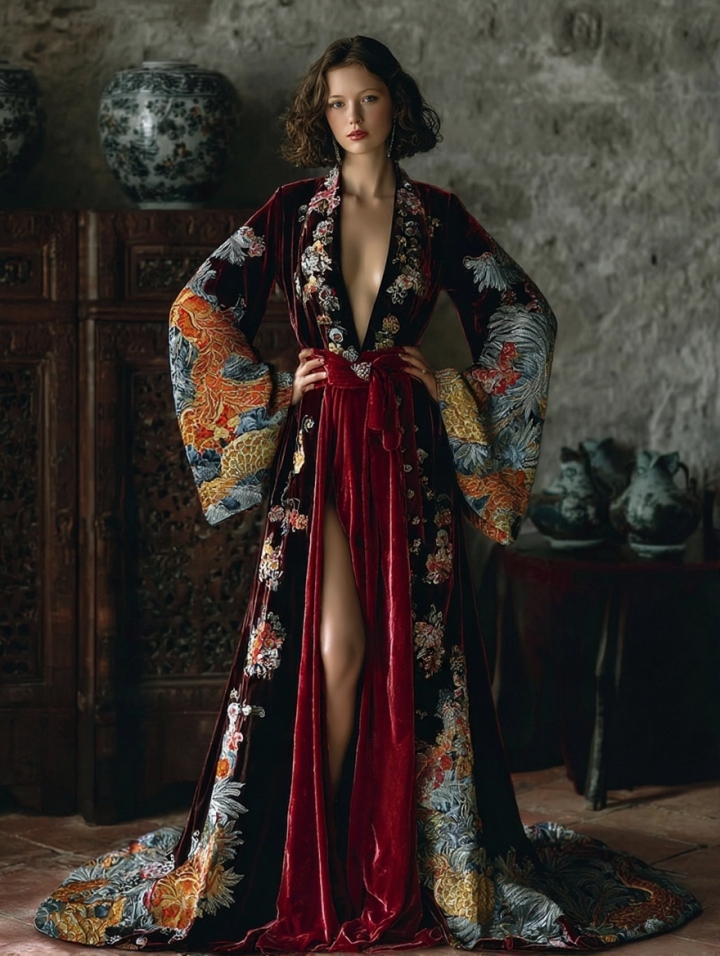 Retro Fit Red Velvet Robe (belt Included)
