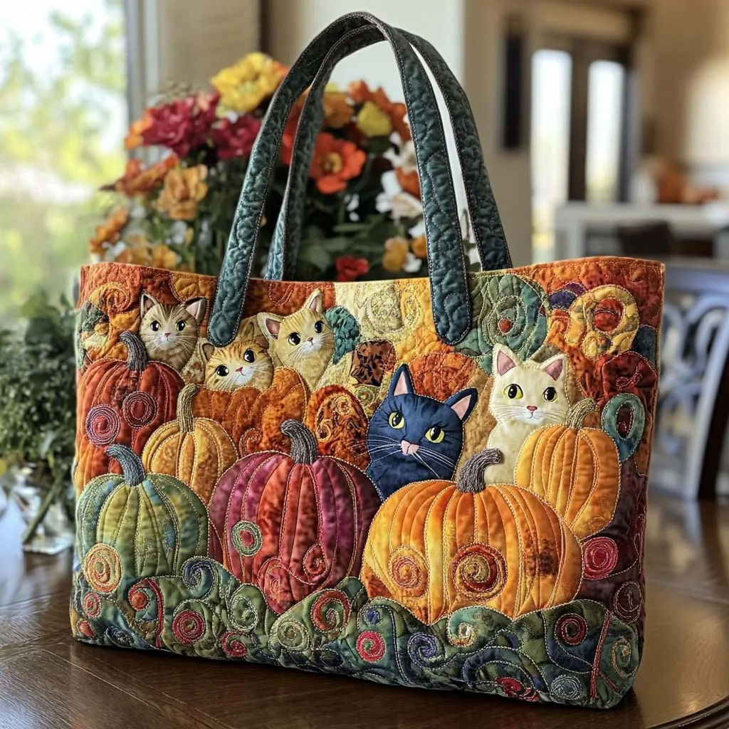 Autumn Cat Quilted Tote Bag