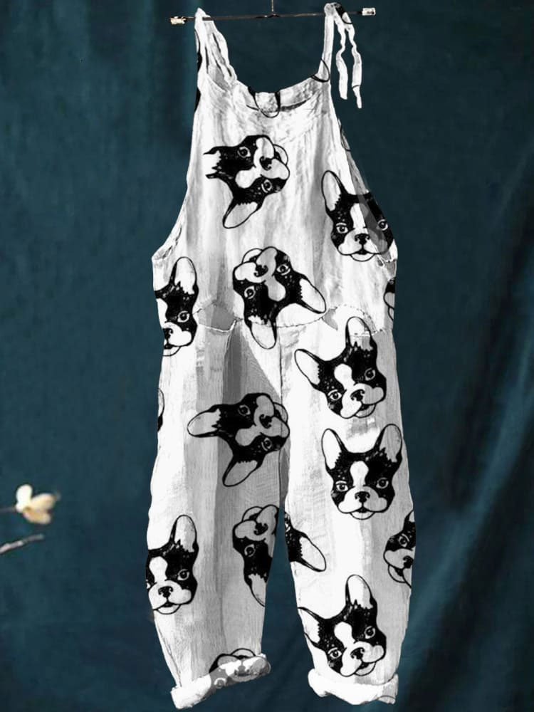 Dog Art Print Casual Wide-Leg Jumpsuit