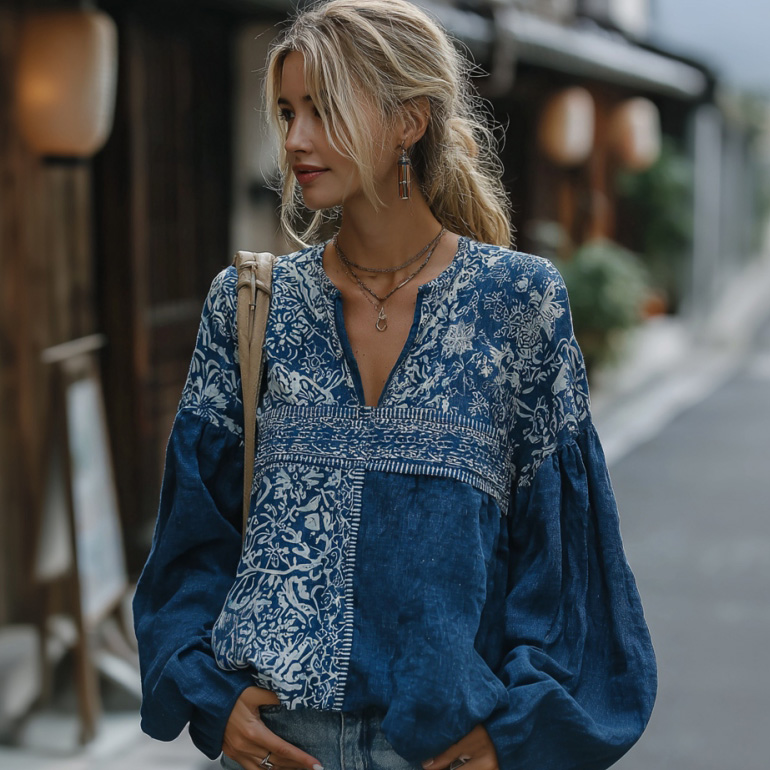 Japanese-style Floral Pattern Comfortable Top