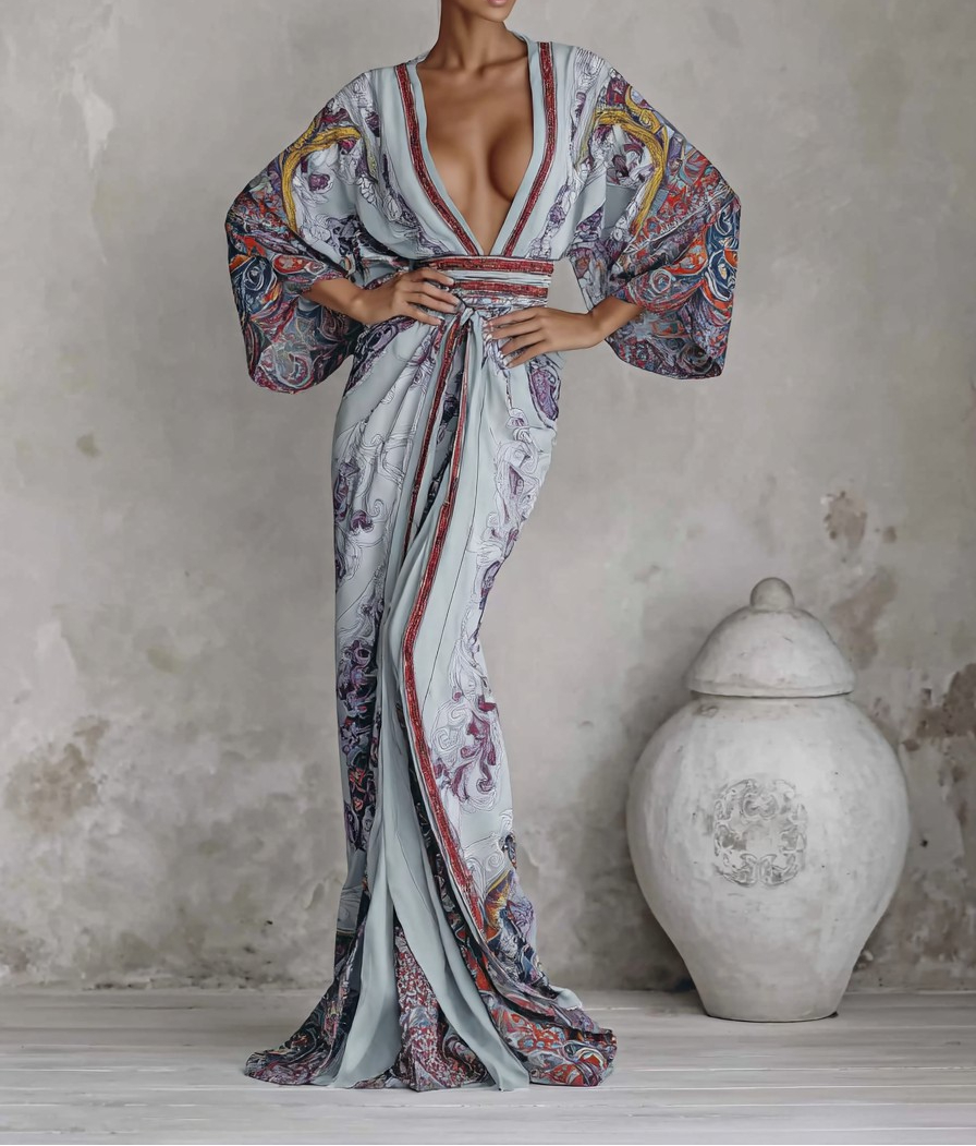 Elegant Vintage Printed Robe