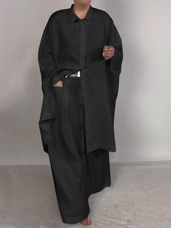 Casual Plain Shirt & Pants Two-pieces Set