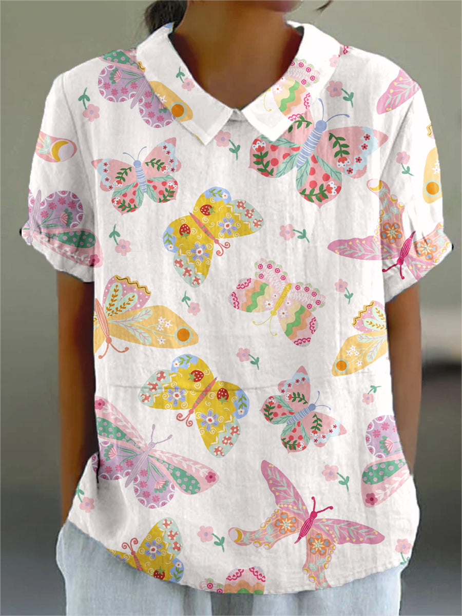Beautiful Colorful Butterfly Painting Art Print Casual Cotton & Linen Shirt