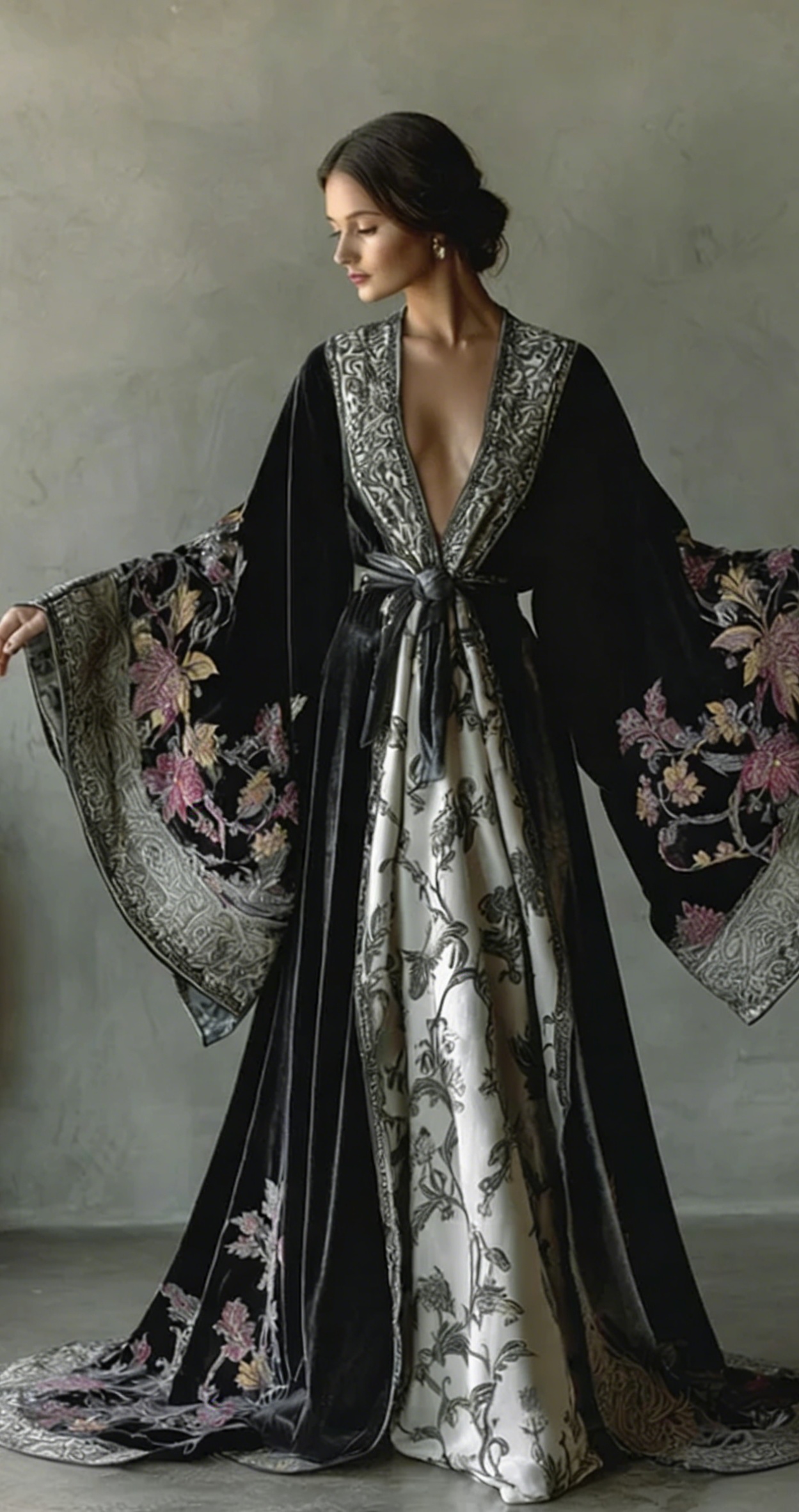 Elegant autumn/winter vintage floral style velvet robe (with belt)