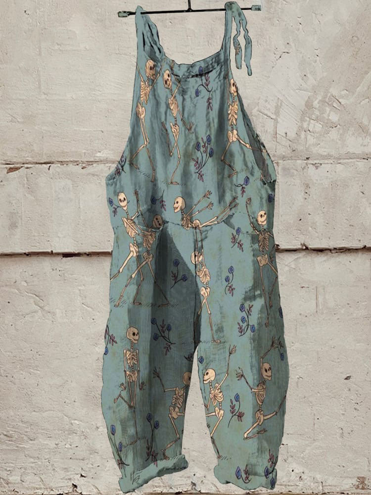 Weird Romantic Skull Pas De Deux Decorative Pattern Casual Wide-Leg Jumpsuit