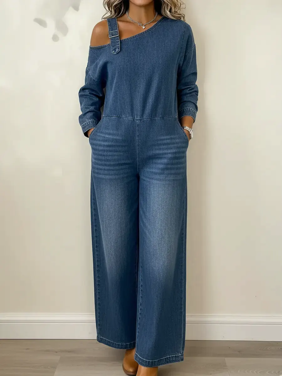 Off-the-shoulder Denim Jumpsuit