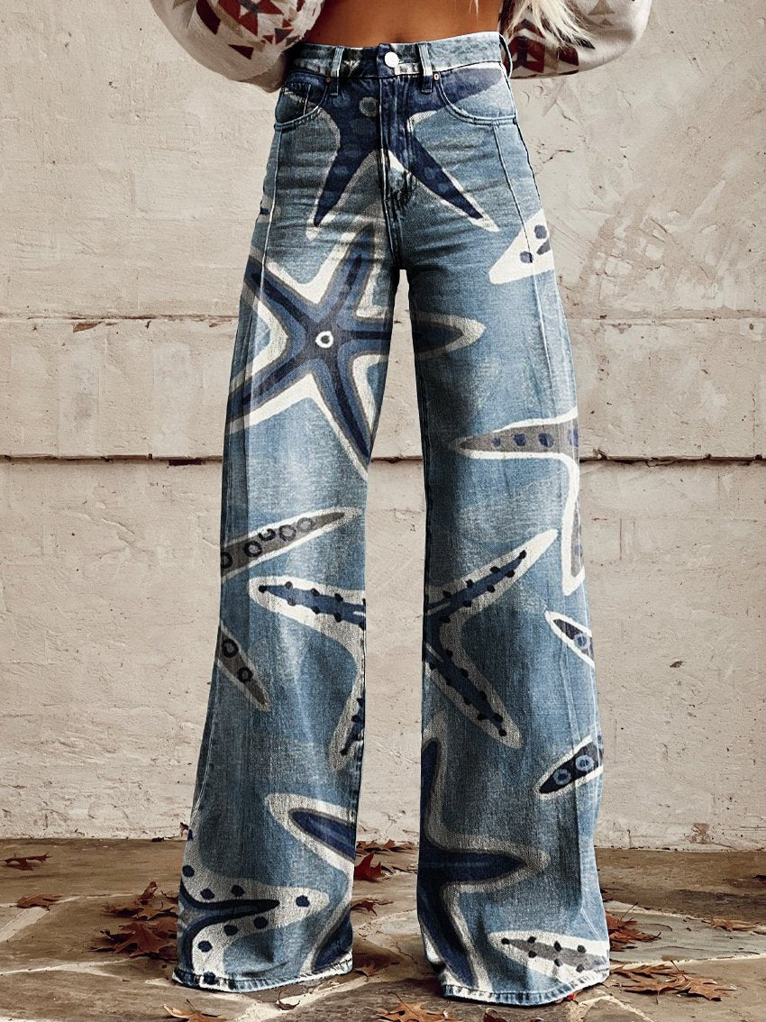 Starfish Women's Print Casual Wide-Leg Pants