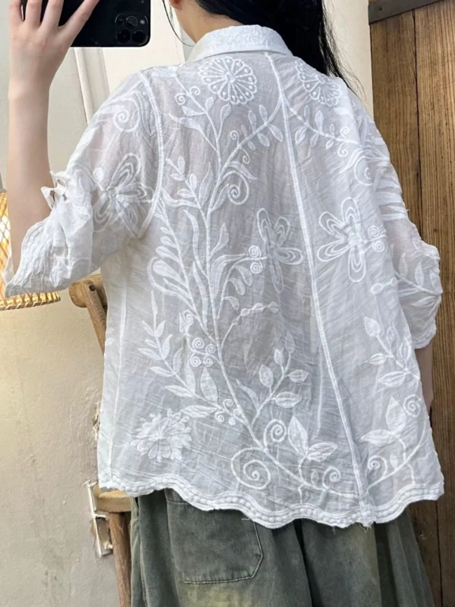 Exquisite Embroidered Loose Cotton Shirt