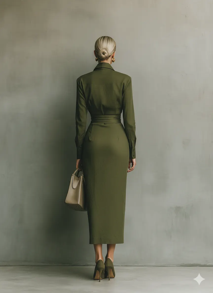 Women's Army Green Cotton Blended Maxi Dress