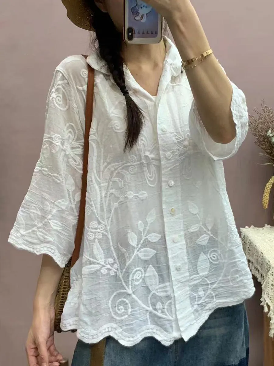 Exquisite Embroidered Loose Cotton Shirt