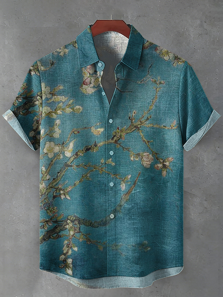 Men's Retro Apricot Blossom Artistic Casual Linen Shirt