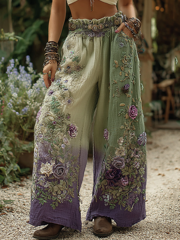 Classy Purple Lavender And Floral Embroidered Art Pants