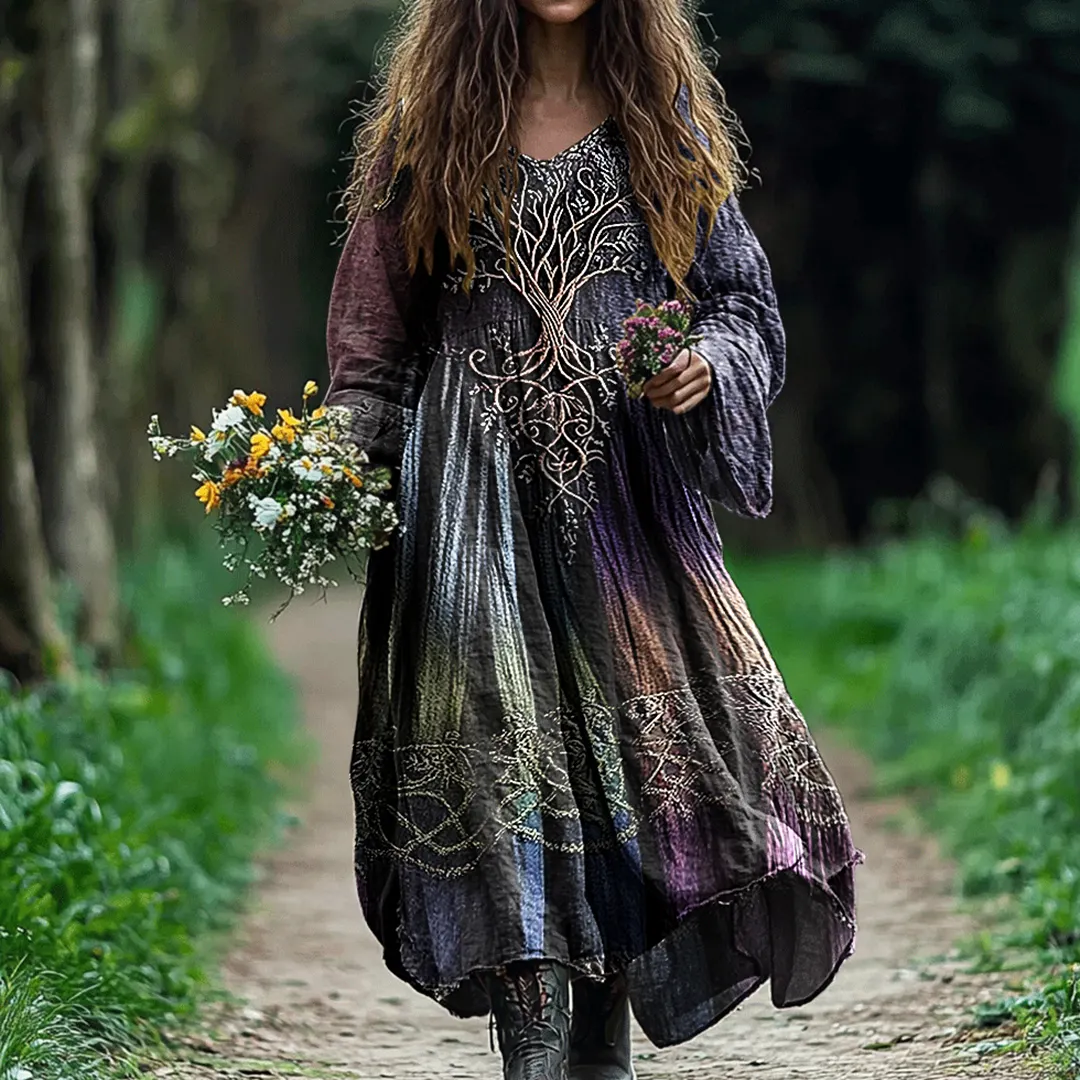Women's Vintage Tree Of Life Gradient Art Dress
