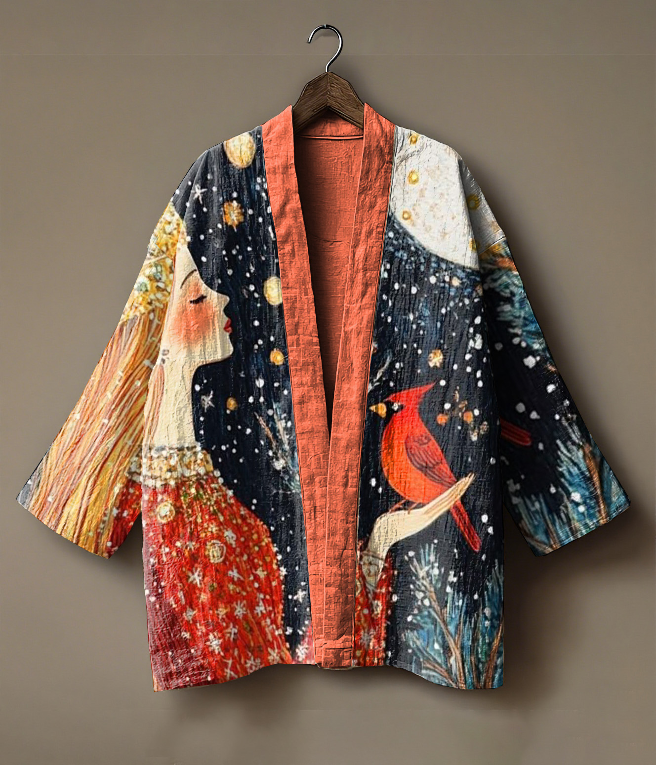 Forest fairy and deer printed linen and fabric cardigan