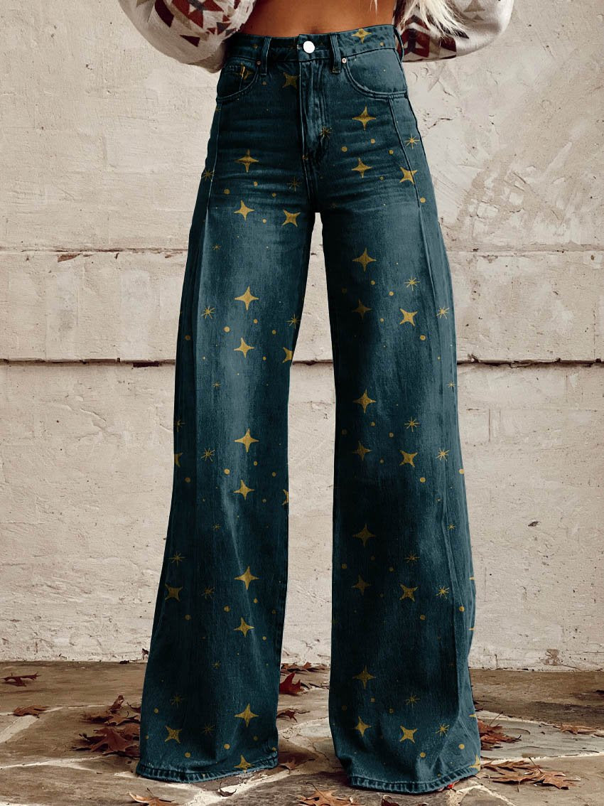 Star Print Casual Wide-Leg Pants