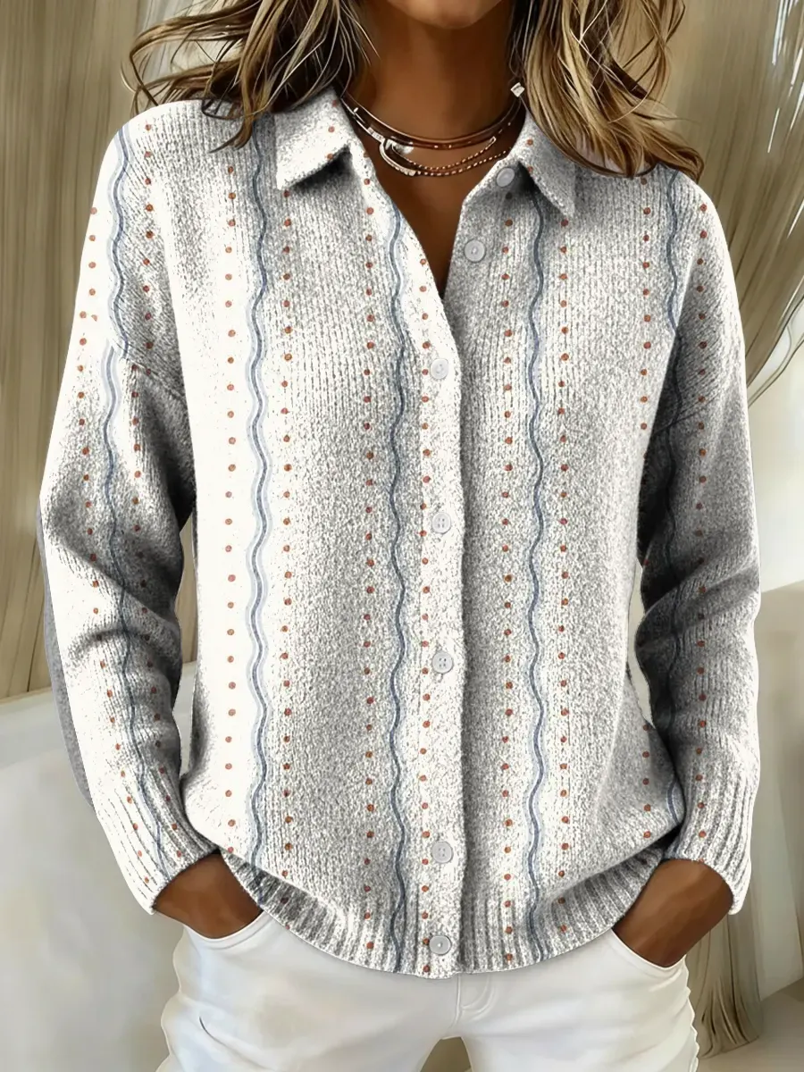 Women's Vintage Minimalist Stripes Printed Collared Sweater
