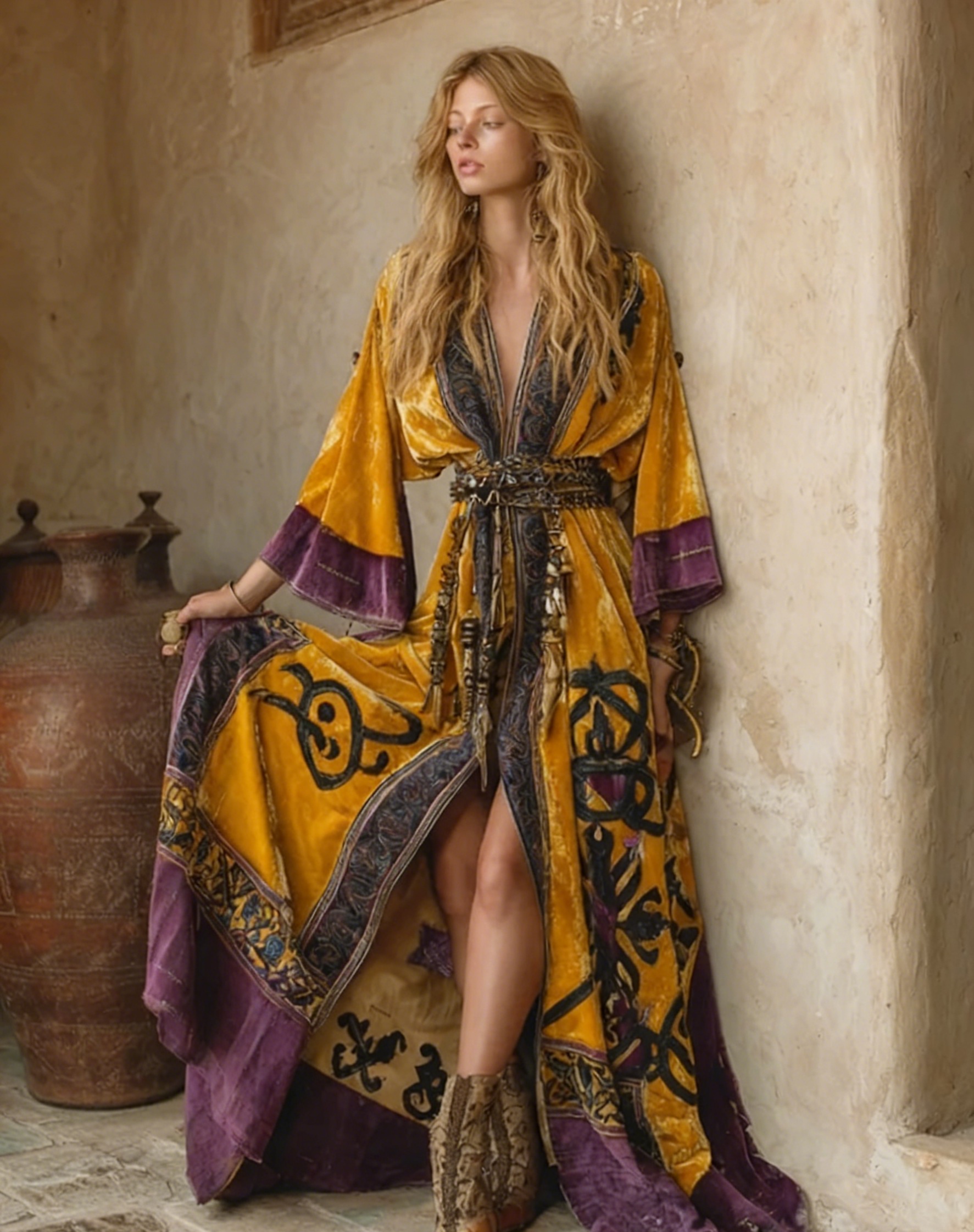 Autumn and winter elegant velvet robe (with belt)