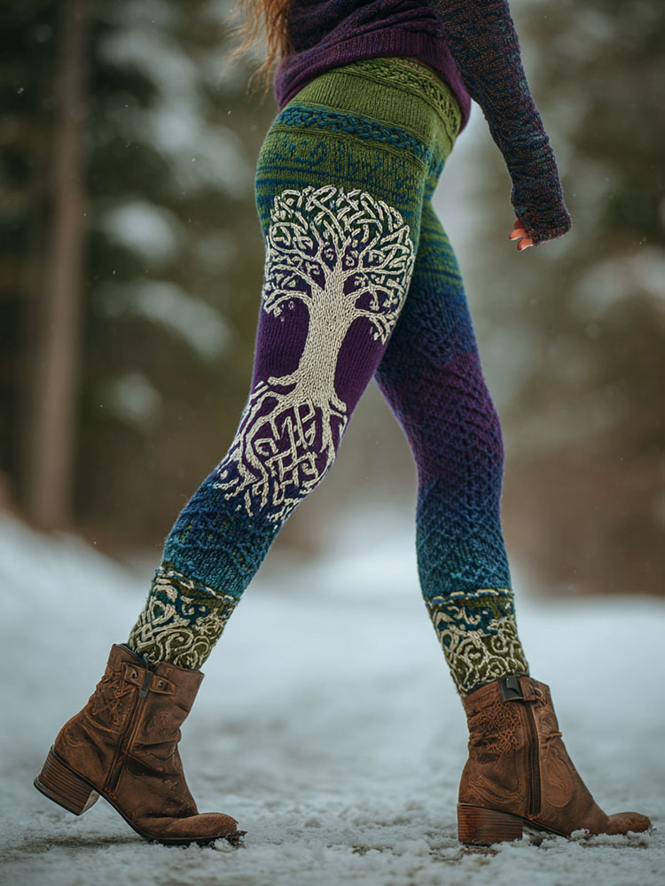 Women's Viking Celtic Knot Tree Of Life Art Knit Leggings
