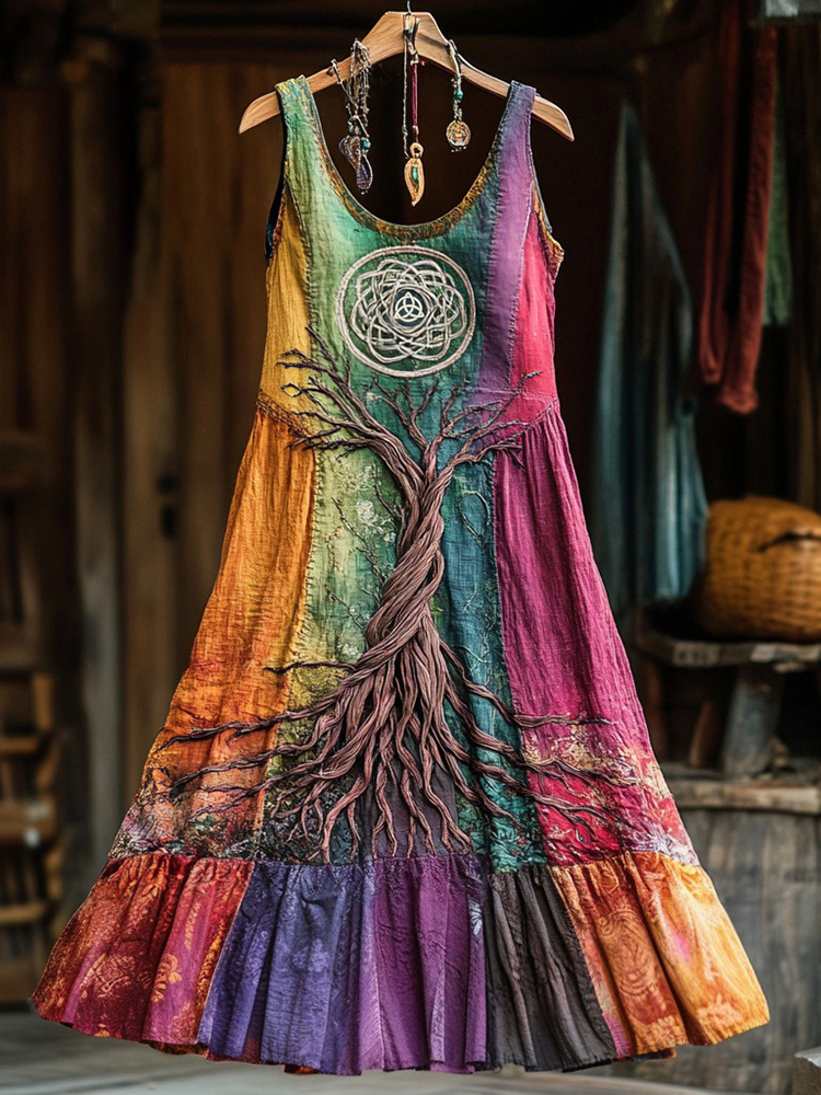 Vintage Life Of Tree Celtic Multicolour Tribal Art Comfy Tank Dress