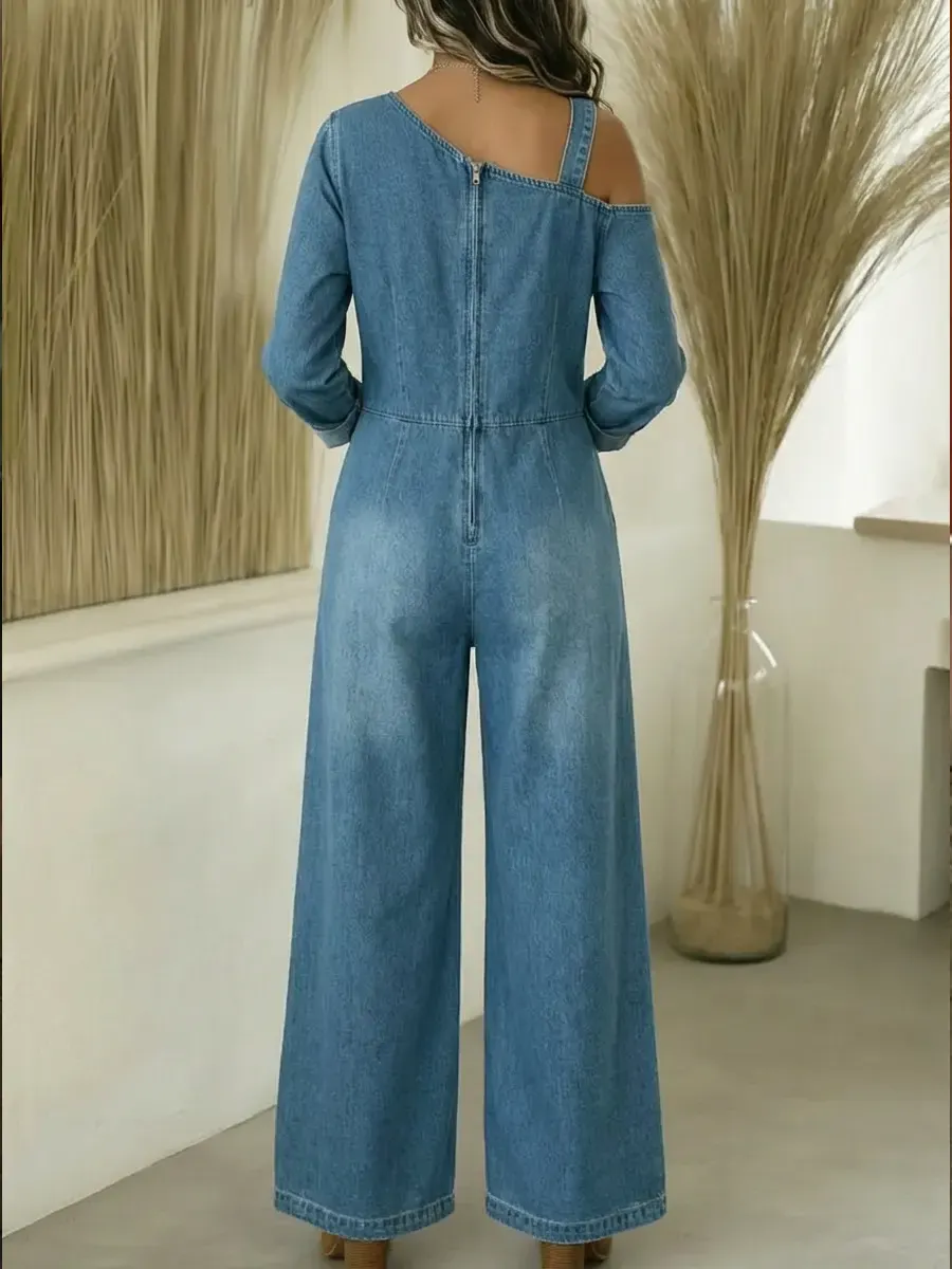 Off-the-shoulder Denim Jumpsuit
