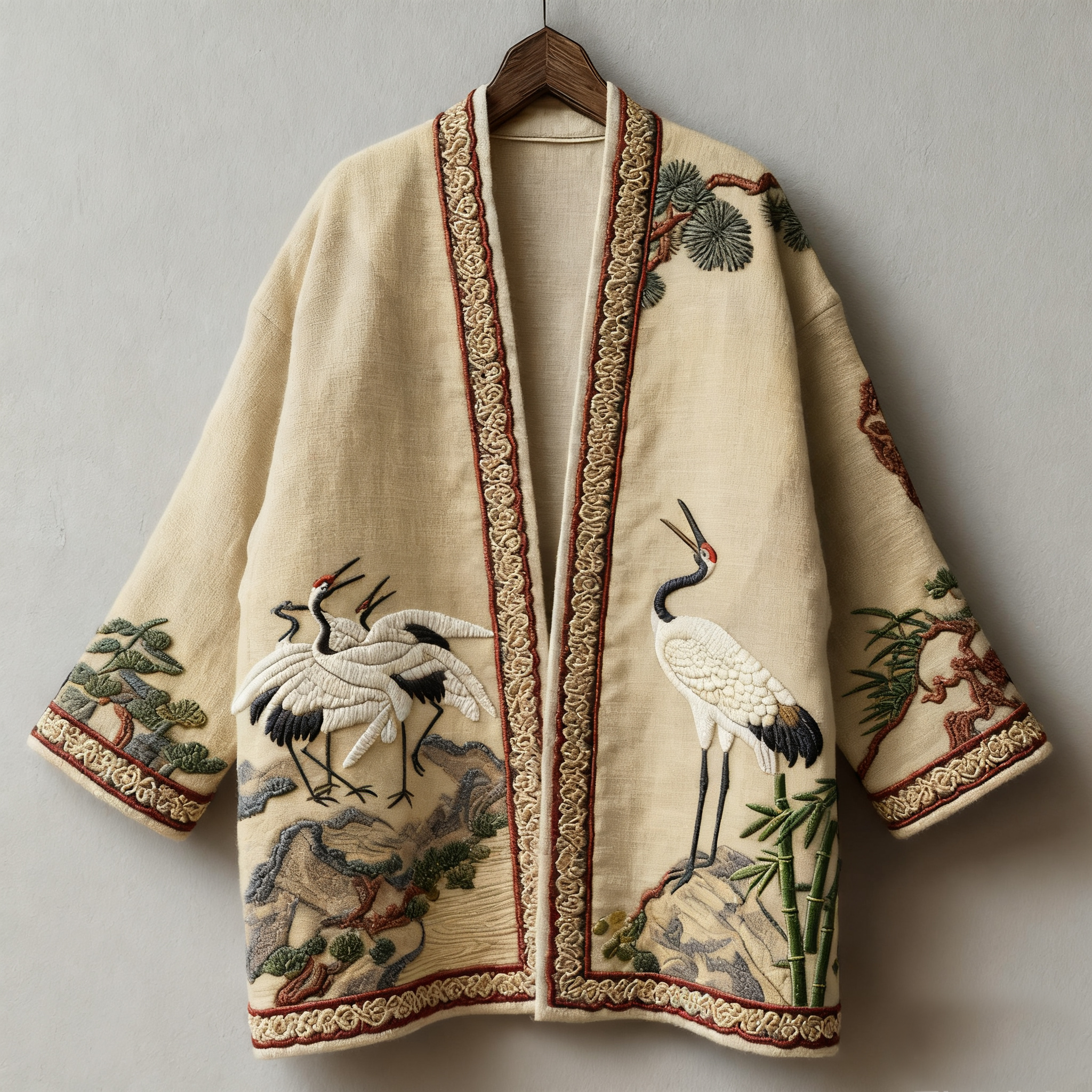 Oriental art landscape painting three-dimensional embroidery linen kimono cardigan