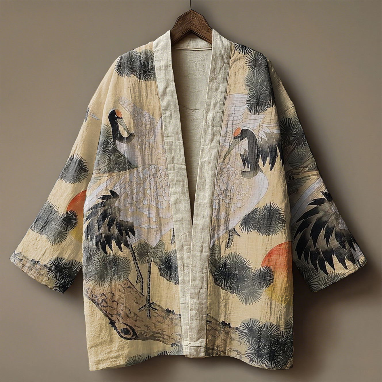 Oriental Ink Painting Art Print Linen Kimono Cardigan