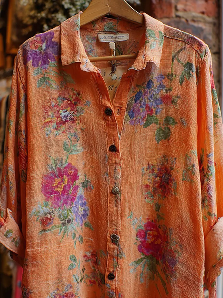 Women's Bohemian Floral Print Casual Long-sleeved Shirt