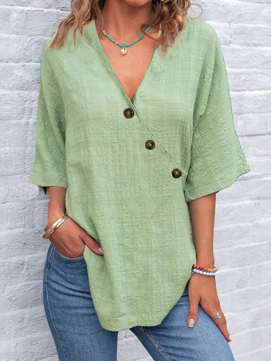 Cotton & Linen V-neck Casual Shirt