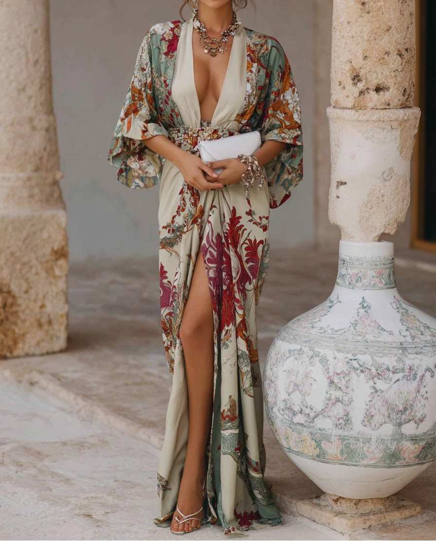 Elegant Vintage Printed Robe