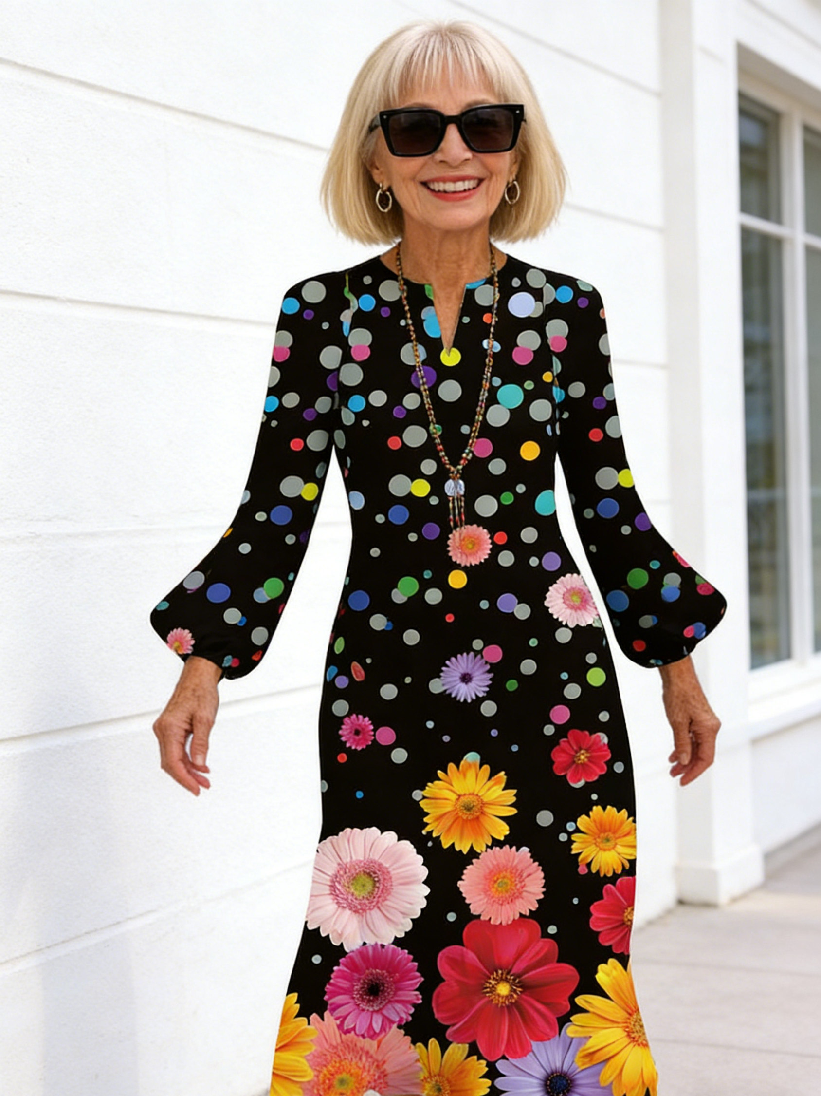 Black-and-White Floral Maxi Dress